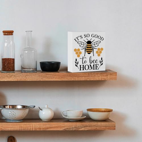 Bee Sign Decor Bee Decorations for Home It's So Good To Be Wooden Box Sign Desk Accessories Home Office Bedroom Bathroom Decor Housewarming Gift 5 X 5 Inch - color: Home