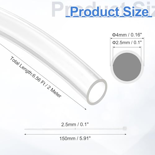 uxcell Flexible PVC Tubing, 2.5mm ID x 4mm OD - 6.6 Feet Long Clear Vinyl Water Pipe, Lightweight Plastic Hose Water Pipe with Zip Ties for Aquaponics, Air Hose, Irrigation - size: 2.5mm ID x 4mm OD
