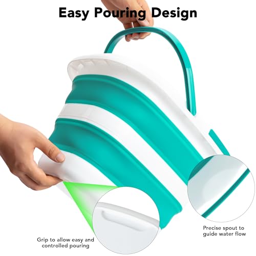 Large Collapsible Mop Bucket, 16L(4.2 Gallon) Plastic Bucket for House Cleaning, Car Washing, Silicone Cleaning Supplier Organizer, Portable Basket with Handle for Laundry Storage, RV Camping, Fishing - color: Mint