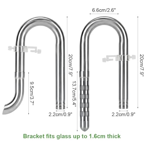 Inflow & Outflow Lily Pipe, Stainless Steel Aquarium Filter Pipes with 2Pcs Pipe Holders for 4.7"/6.3"/7.9" Hoses, Available Extension Pipes - size: Fits 20mm Hose