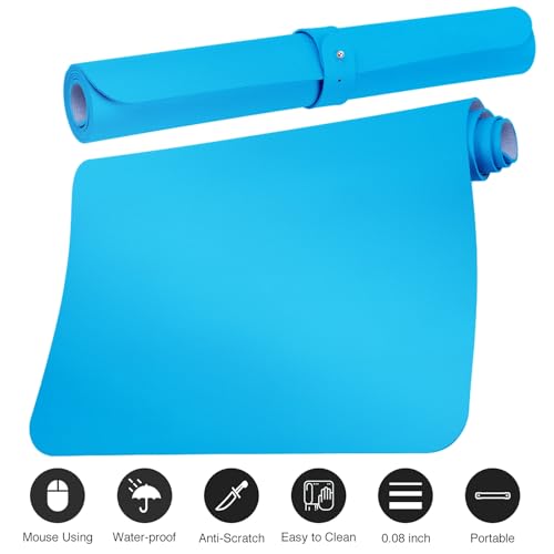Boutilon Leather Desk Pad Protector,Non-Slip Mouse Pad,Laptop Desk Pad,Office Mouse Mat,Waterproof Leather Desk Blotter,Desk Writing Pad for Office and Home (S-Blue,24"x 14") - color: Blue, size: S 24" x 14"