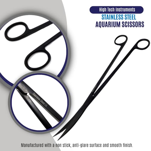 Aquarium Scissors Stainless Steel 12" Extra Long Water Grass Scissors for Aquatic Plants Pruning, Fish Tanks, Terrariums Used in Salt Water Fresh Water Landscape Maintenance Tools (Curved - Black) - style: Curved - Black