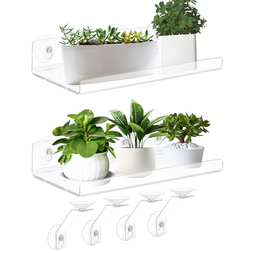 2 Pack 15 Inch Acrylic Window Boxes Plant Shelves, 6 Inch Extra-Wide Windowsill Extender – Features Suction Cups and Support Brackets for Succulents, Herbs, Seed Starting | Indoor/Outdoor Use - size: 15IN-2PC