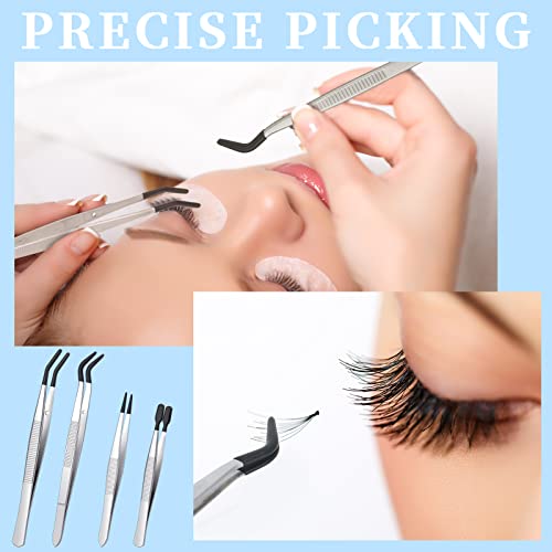 DragonflyDreams 4 Pieces Tweezers with Rubber PVC Coated Set, Straight Tip Tweezers Rubber Flat Tip Long Bent Tweezer for Crafts Stamps Beads Jewelry Tools (Rubber Tweezer)
