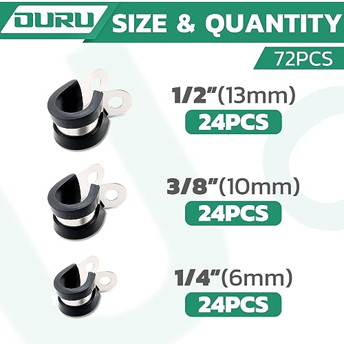 72PCS Stainless Steel Cable Clamp,Rubber Coated Cushioned Insulated Cable Clamps Assortment Kit-Metal Wire Clamps,Cable Clips,Pipe Clamps