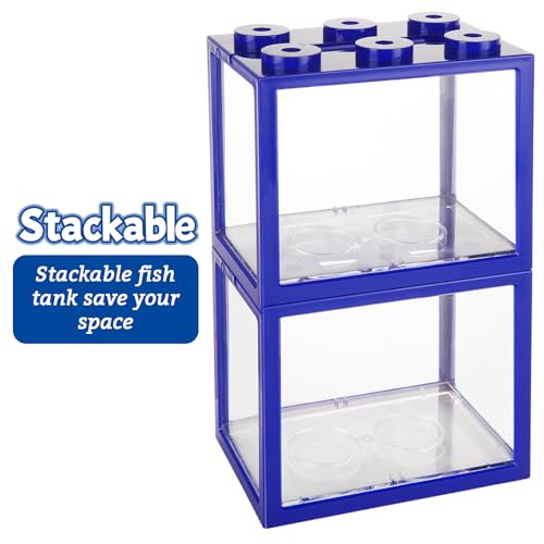 QTLCOHD 4 Pack Small Betta Fish Tank, 0.6 Gallon Mini Aquarium Tank, Blue Stackable Fish Bowl, Acrylic Tiny Cube Tank for Beta Fish Sea Monkeys Shrimp Snails - color: blue