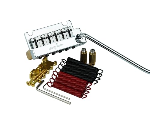 Guyker Guitar Tremolo Bridge String Spacing 10.8MM with Brass Roller Saddle and Brass Block & Bridge Stud, Spring and Claw, Pop-In Vibrato Bar, Complete Install Kit, GG1009-T Chrome - color: Chrome, Pro Roller Saddle 10.8mm