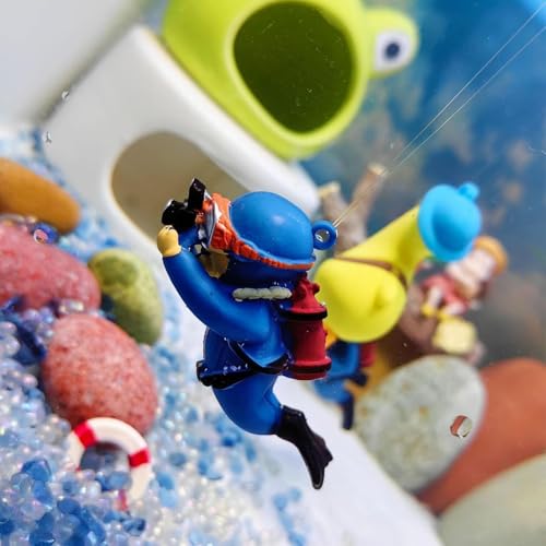2PCS Diver Aquarium Decorations - Cute Floating Diver Figurines | Perfect for Fish Tank Scenes | Ideal for Unforgettable Aquatic Atmosphere, Playful Tank Decor