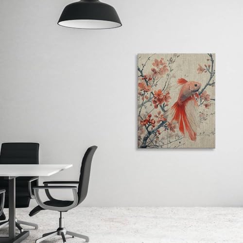 CanvasWis Betta Fish Garden Exotic Vintage Art Design 4 Printed Canvas Wall Art For Family Home Decor Living Room Bathroom Bedroom Gifts Wall Decor Keepsakes Ready to Hang - color: Design 4, size: Small(8x10in)