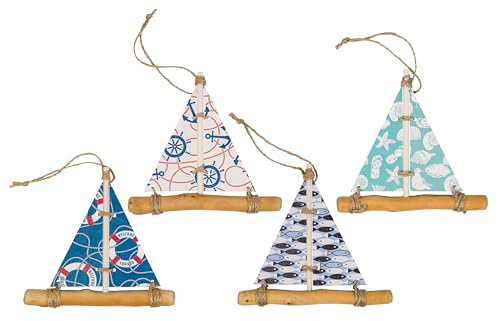 SAILINGSTORY Driftwood Sailboat Ornaments for Christmas Tree Sail Boat Decor Nautical Beach Christmas Ornaments Set of 4 Pack