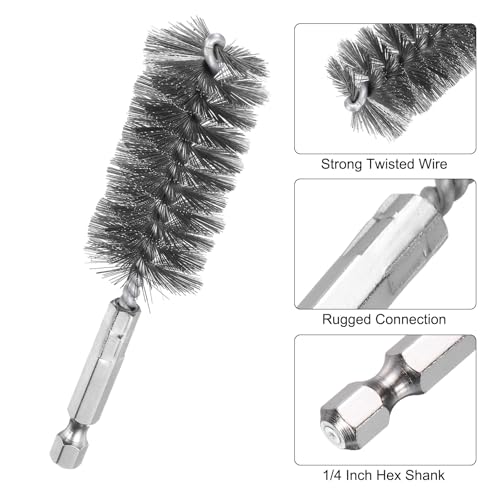 HARFINGTON 10Pcs Stainless Steel Bore Brush 25mm Dia 4" Long Cleaning Twisted Wire Brush with Handle 1/4" Hex Shank for Tubes, Ports, Bearings - size: 25mm