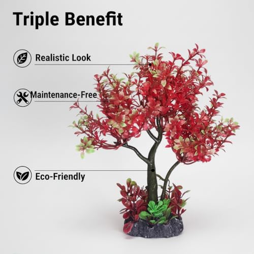 Mipukbay Aquarium Plants Tree - Red & Green Artificial Plastic Fish Tank Decor, Realistic Ornament Safe for Fish & Shrimp, Low-Maintenance Aquascaping Plants for Freshwater/Saltwater Tank Landscaping - color: Red & Green
