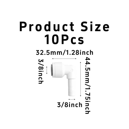 3/8 Inch Stem Elbow Connector, 90 Degree Push to Connect Plastic Quick Fittings for Water Pipe, Reverse Osmosis System, Aquarium Tubing, Easy Plug-In Elbow Joint, White (10 Pack)