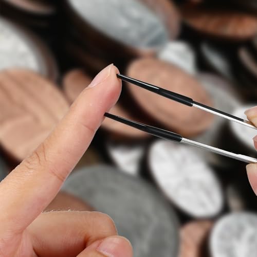 2 Piece Tweezers with Rubber Tips Set - Bent and Straight Flat Tips Tweezers PVC Coated for Stamp Coins Jewelry Crafts, Electronics(Silver, Black) - color: Silver, Black