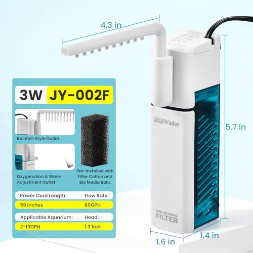 Small Aquarium Filter, Fish Tank Filter, Suitable for 3-10 Gallon Fish Tanks, 3W 80GPH with Two Modes Switching Function. - size: 3W
