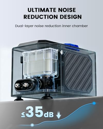 fishkeeper Ultra-Quiet Aquarium Air Pump – 10W (255GPH) Powerful Fish Tank Air Pump with Stainless Steel Dual Outlets, Adjustable Oxygen Aerator Pump with Air Stone Bubbler Kit for 1–200 Gallon - size: 10W(for Up to 200 Gallon Tanks)