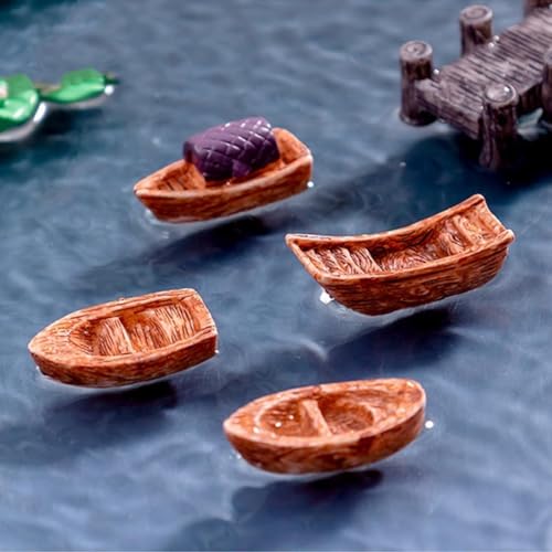 8 Pcs Miniature Resin Boat Ornaments – Wooden Ship Figurines for Fairy Garden, Aquarium & Fish Tank Decor, Dollhouse Accessories, Micro Ocean Landscape & Home Nautical Decoration