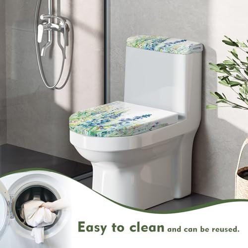 Toilet Lid Cover and Toilet Tank Lid Cover 2 Pieces, with Elastic Edges Toilet Accessories Indoor Decoration Fit for Most Round Elongated and Oblong Lids, Blue Green Floral - color: Blue Green Floral