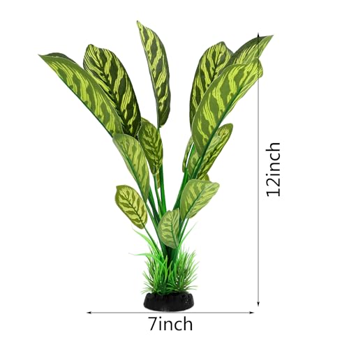 ALEGI Silk Aquarium Plants, 12 Inch Artificial Silk Plants Decorations for Fish Tank,Aquarium Décor Plastic Plants (Green with Stripes, 2 Pack) - color: Green With Stripes
