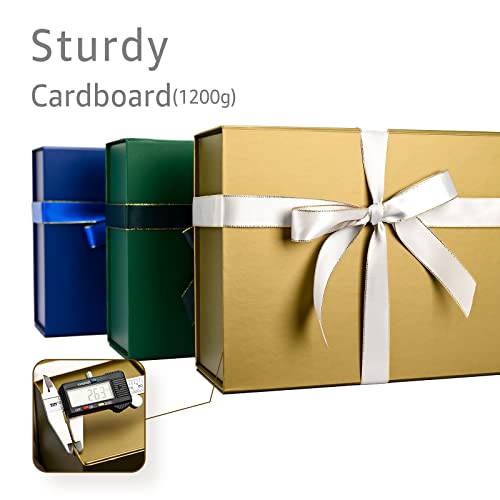 LIFELUM Magnetic Gift Boxes 5 Pack 13.85 x 8.35 x 4.45 inch Rectangle Collapsible Boxes with Lids and Ribbon,Card,Shredded Paper Filler Gift Boxes for Presents，Christmas,Birthdays - color: Cyan Gold, size: 1 count (Pack of 5)