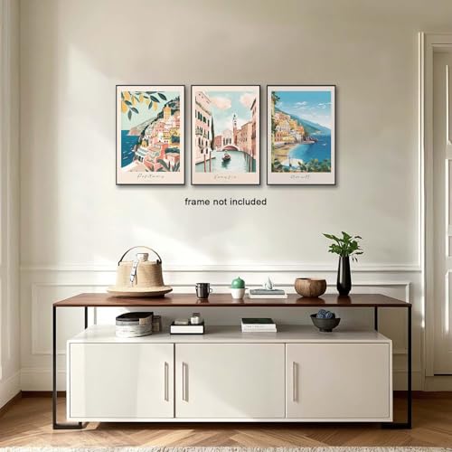 XLARTMY Italy Amalfi Coast Travel Posters Wall Art Canvas Decor City Landscape Blue Venice Coast Painting Beach Modern Artwork for Living Room Bedroom Bathroom Office Set of 3 16x24in Unframed - color: Travel Coast, size: 16x24in Poster