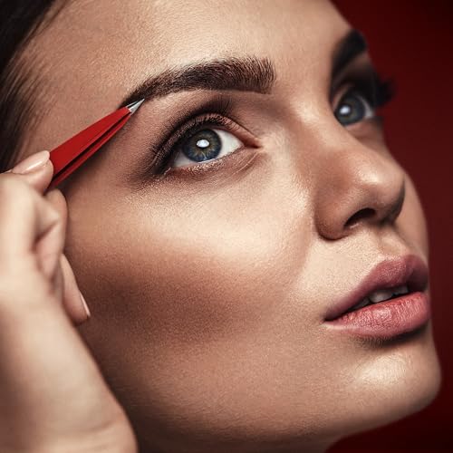 Pointed Tweezers | High Carbon Stainless Steel Needle Nose | Fine Point Precision Hair Removal | Perfectly Aligned & Hand-Filed Sharp | Red - color: Red