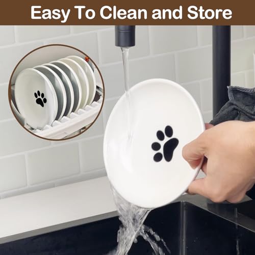 Cat Food Bowl Set of 6, Ceramic Cat Bowls, Anti Whisker Fatigue Cats Bowl Set,5.9 Inches Shallow Wide Kitten Plates for Wet/Dry Food, Indoor Pets (Paw) - color: Cat Paw, size: 6pc