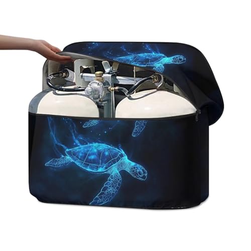 Blue Sea Turtle Pattern Dual 20lb Propane Tank Cover with Zipper Dust-Proof RV Propane Tank Cover Weather Resistant Gas Cylinder Cover - color: Blue Sea Turtle Pattern, size: S(20LB)