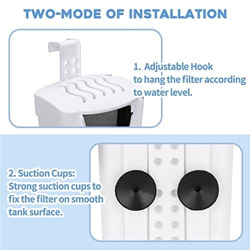 Moonorange Aquarium Filter(3.5W), Fish Tank Filter, Low-Water Filter for Small Fish Tank and Turtle Tank, for Reptile Tank Up to 15 Gallon, with 2 Cartridges(White) - color: White +2 Cartridges