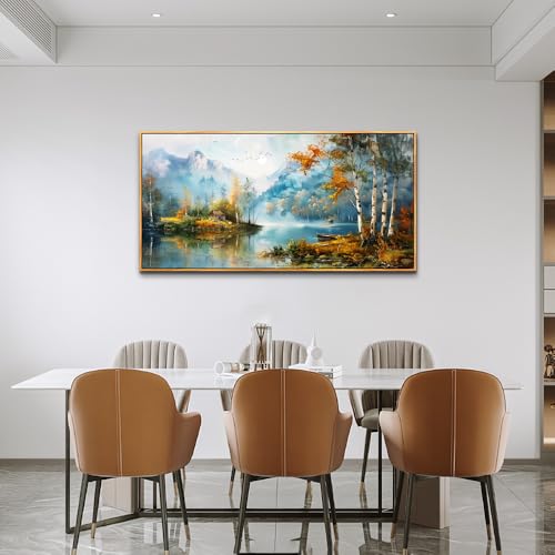 ZUITINGHUA Wood Framed Canvas Wall Art For Living Room Wall Decor For Bedroom Office Wall Decoration Lake View Painting Tree Forest Pictures Artwork Room Aesthetic Home Decor Ready To Hang 20x40 In - color: Lake View Wood Framed, size: 40"L x 20"W