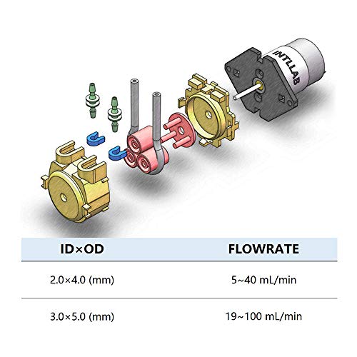 INTLLAB 4pcs/Pack 12V DC DIY Peristaltic Liquid Pump Dosing Pump for Aquarium Lab Analytical, Flow Rate 5~100 mL/min