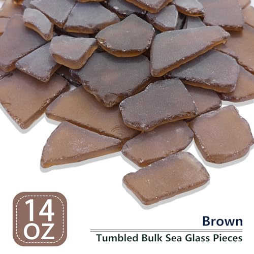 QYGL Sea Glass for Crafts - 14oz Brown Frosted Seaglass Pieces - Vase Filler and Aquarium Ornament, DIY Craft Supplies for Art, Beach Weddings, and Home Decor - color: Brown