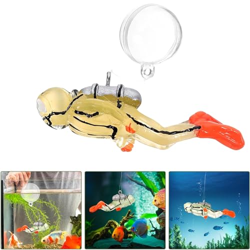 2pcs Glow-in-The-Dark Fish Tank Decorations, Cute Little Diver Aquarium Decoration, Floating Aquarium Accessories, Fish Playmate for Fish Tank Swimming Pool (Blue, Yellow) - color: Luminous Blue Diver+luminous Yellow Diver (Both With Fishing Line and Floa