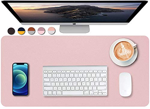 SUJAYU Dual Sided PU Leather Desk Pad, Mouse Pad, Office Desk Mat, Non-Slip Laptop Desk Pad, Waterproof Desk Writing Pad for Office and Home (23.6" x 11.8", Pink+Light Blue) - color: Pink+light Blue, size: 11.8" x 23.6"
