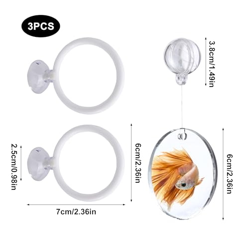Betta Fish Toys Set - Floating Betta Mirror with Ball & 2 Training Ring Hoop, Interactive Enrichment Toys for Fish Tank Accessories, Agility Exercise Kit to Reduce Boredom