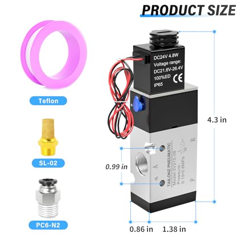 TAILONZ PNEUMATIC 1/4"NPT Solenoid Valve 3V210-08 24V Single Coil Pilot-Operated Electric 2 Position 3 Way Connection Type(Outlet wire) - size: 1/4"NPT/DC24V/Out of line, style: 2 Position 3 Way