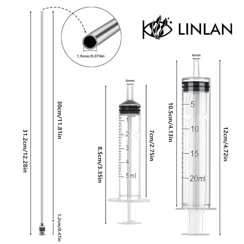 LINLAN 11.8-in Stainless Steel Aquarium Plant Fertilizer Injector Kit - Includes a Stainless Steel Long Needle and Two Syringes (5 ml + 20 ml) for use with Aquatic Plants. - size: 11.81in