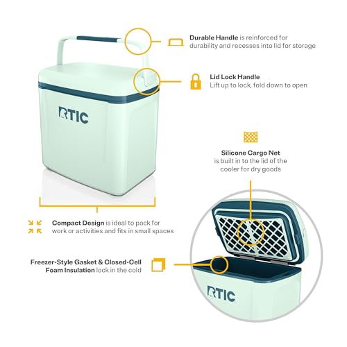 RTIC 8 QT Road Trip Personal Cooler, Small, Compact, Insulated, Portable Ice Chest Box for Food, Drink, Beverage, Beach, Camping, Picnic, Fishing, Boat, 12-Can Capacity - color: Fresh Mint/Marine