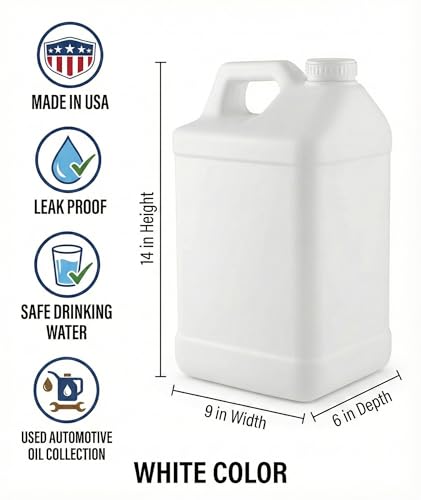 kitchentoolz 2.5 Gallon Water Jug – Heavy-Duty HDPE Carboy for Automotive Used Oil & Liquid Storage – 10 Quart Mixing Container with Secure Lid – Made in USA - White - color: White