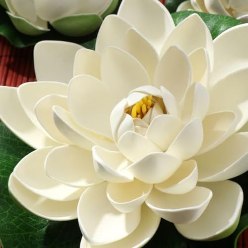 6Pcs White Artificial Lotus Flowers Large Floating Faux Lotus Water Lily Flowers Fish Pond Artificial Plants with Artificial Lily Pads, Home Decor Artificial Flowers