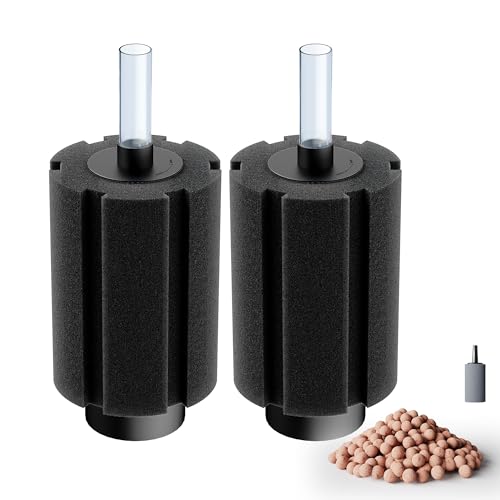 Aquarium 80-150 Gallon 2 Pack Sponge Filter with Air Stone and Ceramic Media Quiet Fish Tank Filters fit Breeding Fry Betta Shrimp Fish Tank - color: 2 pack, size: L(80-150 gallon)