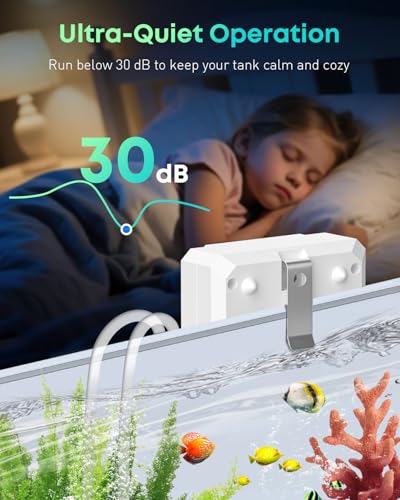 Pawfly Aquarium Air Pump, 64 GPH Rechargeable Fish Tank Air Pump for Tank Up to 65 Gallons, Ultra Quiet Adjustable Oxygen Pump with Airline Tubing, Air Stone & Check Valve, Aerator for Fish
