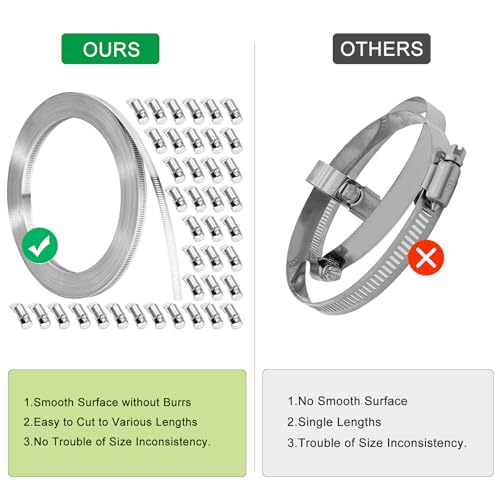 Hose Clamps, DIY 100 FT Metal Strap + 40 Fasteners, Hose Clamps Stainless Steel, Large Adjustable Hose Clamp Pipe Clamp for Pipe Automotive Mechanical Applications - size: 100 FT Metal Strap + 40 Fasteners