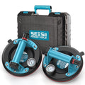 SEESII Suction Cups for Glass Lifting: 8" Tile Suction Cup Lifter with Pressure Gauge, 250KG Max Load, Heavy Duty Vacuum Lifter for Lifting Large Tile, Granite, Metal, Windows (2-Pack) - color: Ice Blue