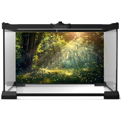 Fantasy Rainforest Reptile Tank Background Lightning Bugs Fireflies Forests Field Aquarium Background Misty Rainforest Sunray Fish Tank Backgrounds Jungle Trees Reptile Enclosure Backgrounds 24x12in - color: Sunny Green, size: 24(W)x12(H)inches/ 60(W)*30c