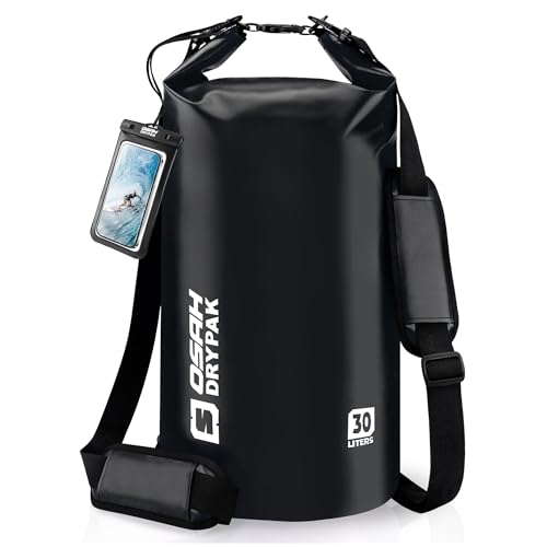 Waterproof Dry Bag, 5L/10L/20L/30L/40L Roll Top Lightweight Storage Backpack with Phone Case for Women & Men, Floating Waterproof Sack for Travel, Swimming, Kayaking, Paddle Board, Camping & Beach - color: BLACK, size: 30L