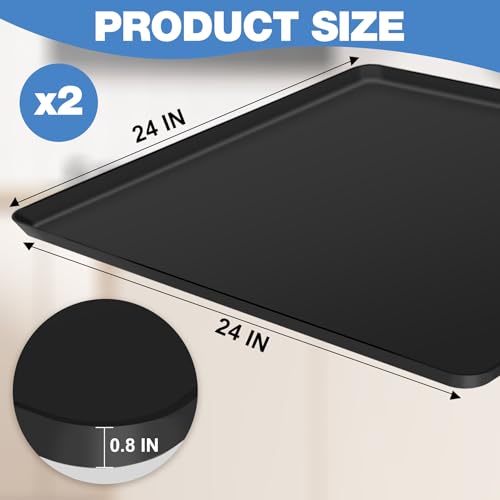 ToLanbbt 2P Mini Fridge Silicone Mat, 24" x 24" x 0.8" Mini Fridge Drip Tray Under Refrigerator Mat Carpet Floor Protector, Leak-Resistant Portable AC Pan for Washing Machine Dishwasher Dryers, Black - color: Black, size: 24"x24"x0.8"-2P