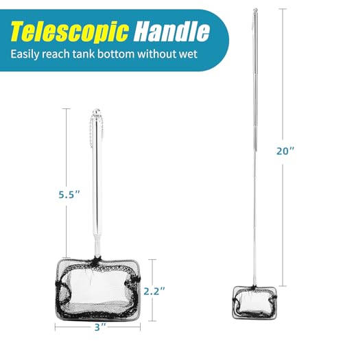 AQUANEAT Aquarium Net with Extendable Long Handle, Adjustable Wastes Skimming Cleaning Tools for Fish Tanks, 3 inch - size: 3 Inch
