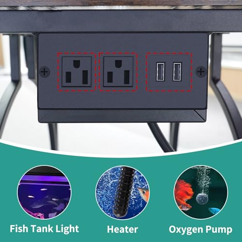 HavenlyYouth 10 Gallon Aquarium Stand with Power Outlet, 3 Tier Heavy Duty Metal Fish Tank Stand with Storage, Fish Tank Table for Home Office, 21.3" x 11.8" x 29", Rustic Brown - size: 10 Gallon