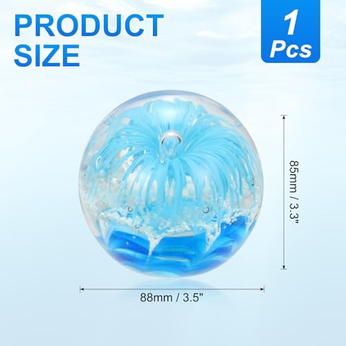 PATIKIL Glass Paperweight, 3.5'' Blown Glass Decor Crystal Ball Rainbow Light Effect Desktop Decor Fish Tank Ornament Unique Handmade Art Ocean Sculpture for Home Office, Blue - color: Blue